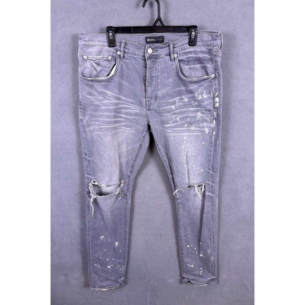 Purple‎ Brand Mens Jeans 36x34 Denim Distressed Low Rise Slim Fit P001 Designer